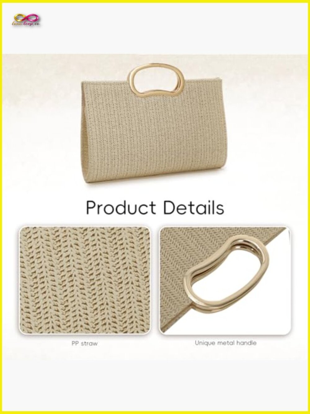 Top Handle Straw Clutch Purse Woven Beach Vacation Travel Raffia Handbag - Picture 5 of 7